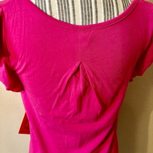NWT Tracy Negoshian Top XS Barbie Pink Kayla Short Ruffle Sleeves Cotton Strch - Picture 7 of 13